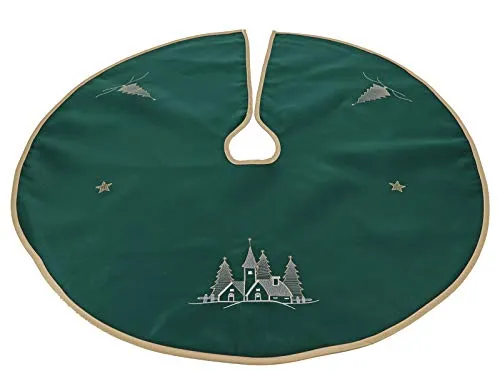 heimtexland ® Weihnachtsbaumdecke Rund 90 cm Bestickt Grün Gold Christbaum Decke Baumschürze Baumdecke Weihnachten Typ618 Tannengrün