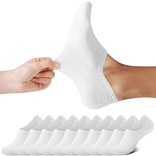 FALARY Füßlinge Damen Herren Footies Unsichtbare Kurze 10 Paar Sneaker Socken Großes Silikonpad Verhindert Verrutschen_Weiß_35-38