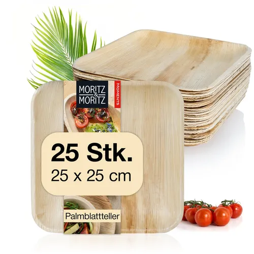 Palmblatt Teller eckig 25 x 25 cm - 25 Nachhaltige Einwegteller - Alternative...