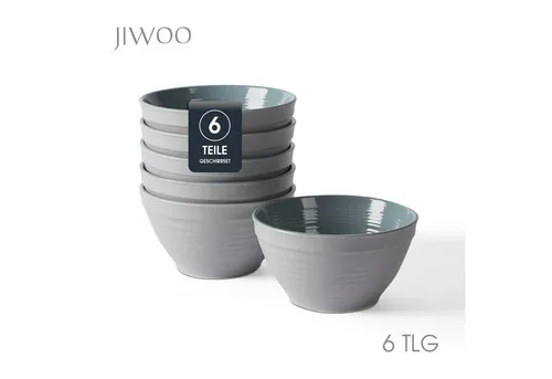 JIWOO Müslischale 6er Ø11,8cm, Frühstückschalen Eisschale Dessertschalen Schale, Keramik, (Schaleset, 6-tlg), Porzellan Hochwertiges Schalen Grau Mikrowellenofen Spülmaschine