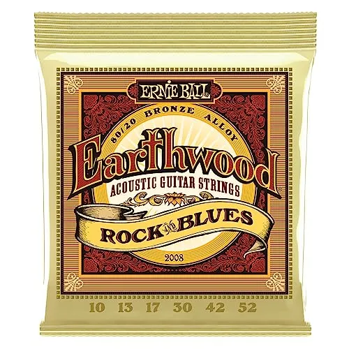 Ernie Ball Earthwood Rock and Blues Akustik-Gitarrensaiten, 80/20-Bronze, G-Saite nicht umwickelt, Stärke 10–52