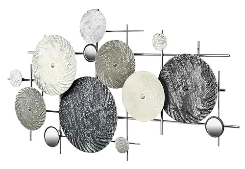 Kobolo Wandbild Metallbild DISC silber-grau - Kunstdrucke mit edlen Spiegelelementen, perfekte Wanddekoration für stilvolle Räume, Maße: 90x50 cm.