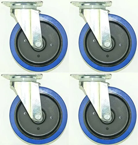 Stück 200mm Blue Wheels Lenkrollen ohne Bremse, Transportrollen Elastik Blau 350kg / Rad - INDUSTRIEQALITÄT (4 x Lenk) 4