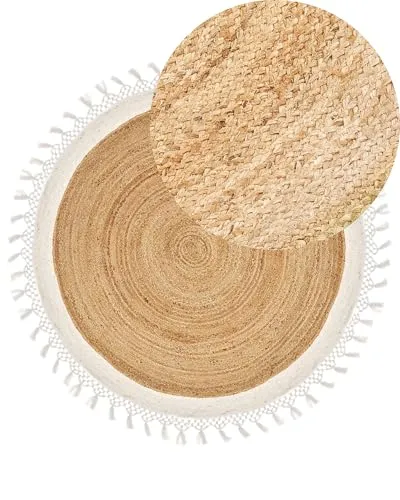 Beliani Rustikaler Boho Teppich Rund 140 cm aus Jute in weiß von Beliani
