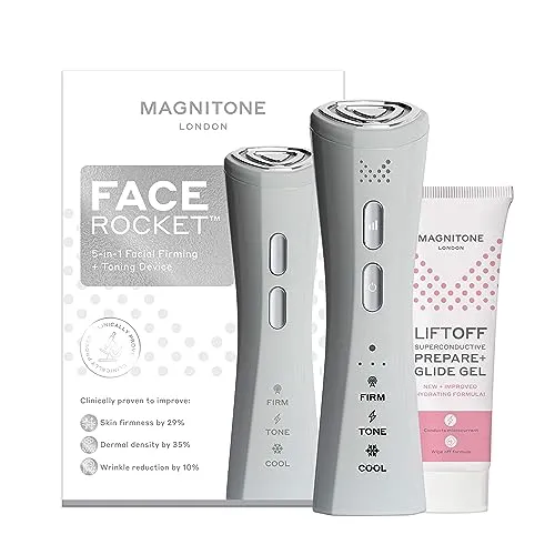 MAGNITONE FaceRocket 5-in-1-Gerät zur Straffung des Gesichts – Radiofrequenz, Mikrostrom, Lichttherapie, Kryotherapie, Schallmassage, Gesichtsmassagegerät, Anti-Aging, Hautverjüngung, Faltenentferner