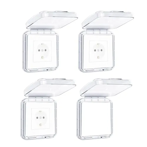 Schalter Abdeckung Steckdosenabdeckung, Typ 86 Flip Steckdose Abdeckung, Hauchdünn Selbstklebend Wasserdicht Steckdosenschutz Abdeckungen für Badezimmer, Zuhause, Draußen, Transparent, 4 Stück