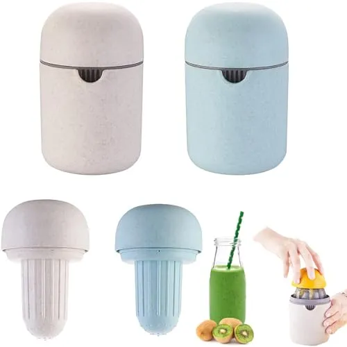 KAYEF 2 Stück Saftpresse, Zitronenpresse, Manuelle Orangen-Zitronen-Presse, Tragbare Saftpresse für Limetten, Orangen, Mandarinen, Grapefruits (Beige + Blau)