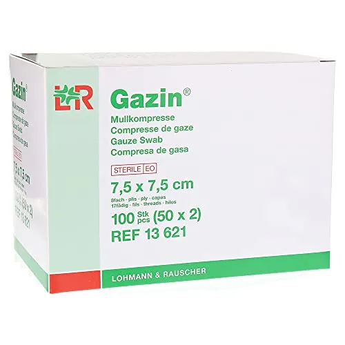 Gazin, 7,5 cm x 7,5 cm steril 8fach 50x2 300g, Weiss, 100 stück