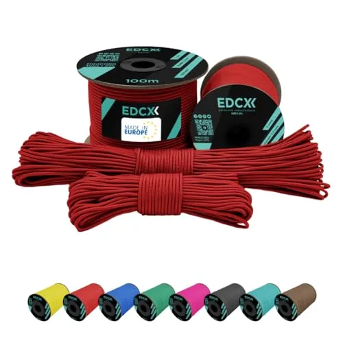 EdcX Paracord 2mm Nylon Paracord 275 (15, 30, 50 und 100 m) – 100% Nylonseil, 3-adrige Schnur, Nylonschnur 2 mm in vielen Farben (Light Red, 100 m)