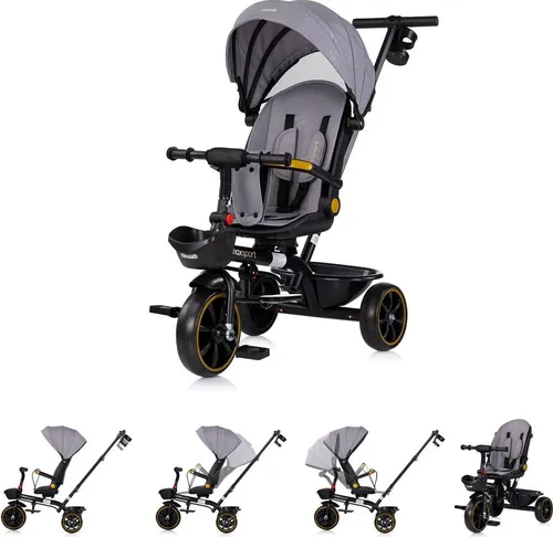 Chipolino Tricycle Max Sport 2 in 1 - Dreirad mit Becherhalter und umkehrbarem Sitz - Kinderfahrzeug für 18 Monate bis 25 kg, 360° drehbarer Sitz mit Liegeposition und höhenverstellbarem Schiebegriff für besten Komfort.