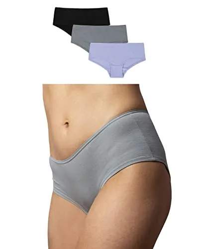 Snocks 3er Pack Hipster Damen Unterwäsche - Baumwolle Panties in Purple/Grün/Schwarz - Hochwertige Damen Hipster aus 95% Bio-Baumwolle für höchsten Tragekomfort. Nahtloses Design sorgt für ein unsichtbares Aussehen unter der Kleidung. Ideal für den Alltag und modisch zugleich.