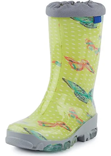 Ladeheid Gummistiefel Kinder Bequeme und wasserdichte Regenschuhe für Jungen und Mädchen LARB015 (Grün Schmetterling, 25 26 EU)