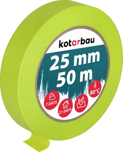 KOTARBAU® Neon Malerkrepp 50 m Kreppband 25mm Malerband Abklebeband Maler Klebeband Maler Zubehör Fluoreszierendes Grün Kreppapier Malerbedarf