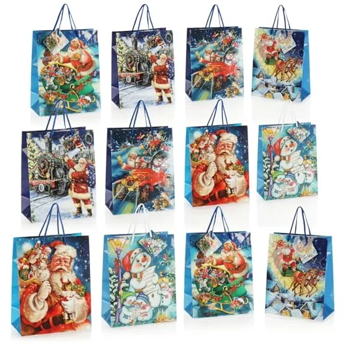 com-four® 12x Geschenktüte für Weihnachten, Nikolaus und Advent - Geschenkverpackung 23cm / M - Geschenktasche mit Weihnachtsmotiven - Geschenkbeutel aus Papier (12 Stück - M)