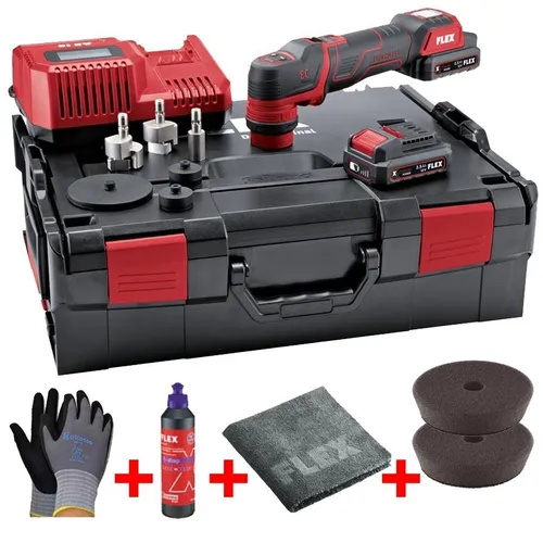FLEX Akku-Polierer PXE 80 10.8-EC/2.5 Set - Poliermaschinen mit 10,8 V Akku, rotativ und exzentrisch freilaufend für perfekte Lackpflege. Bürstenloser Motor und innovatives Schnellwechselsystem für höchste Effizienz.