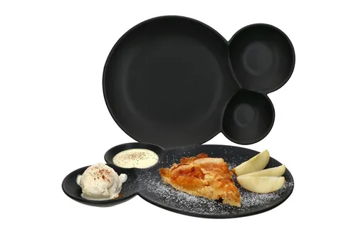 MamboCat Servierteller Set Nero - 2er Set, 3-geteilter Menüteller - Servierplatten für kreative Anrichtekunst | 3 Fächer für vielseitige Snacks und Desserts | Matt schwarzes Steingut, spülmaschinengeeignet