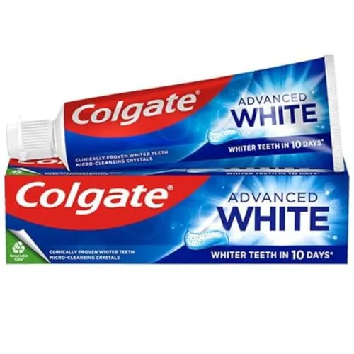 Colgate Advance White Zahnpasta 75 ml – Aufhellungspaste mit aktiven Mikro-Kristallen – glättet Karies und entfernt Plaque (75 ml, Advance White)