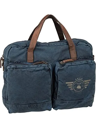 Greenburry Vintage Aviator Business Bag Blau - Hochwertige Umhängetasche aus handgefertigter Baumwolle, ideal für Business und Freizeit, mit verstellbaren Trägern für optimalen Tragekomfort.