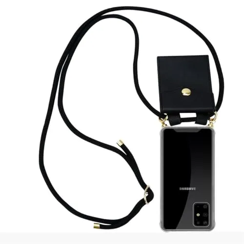 Cadorabo Handy Kette für Samsung Galaxy S20 Plus in SCHWARZ - Silikon Necklace Umhänge Hülle mit Gold Ringen, Kordel Band Schnur und abnehmbarem Etui - Schutzhülle