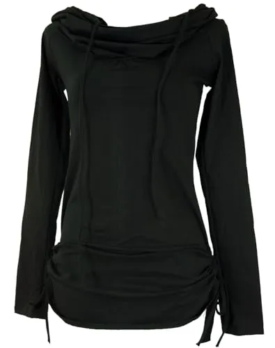 Guru-Shop Longsleeve Longshirt - Minikleid mit weiter Schalkapuze in Schwarz - Herren-Shirts, stylisches Longshirt aus 97% Baumwolle, ideal für alternative Looks und bequemes Tragen.