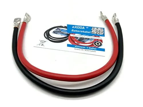 eXODA 50 mm2 M8 Batteriekabel, Rot und Schwarz (50 cm) - Starthilfe Kabel in hochwertiger 99% Kupferqualität, ideal für Autos, Wohnmobile und Boote. Perfekt für zuverlässige Verbindungen und hohe Stromübertragung.