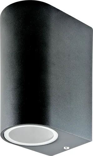 Grafner Aluminium Wandlampe schwarz, mit nach oben und unten gerichtetem Lichtschein, IP44, 2x GU10 Fassung, Wandleuchte rund Down Light Wand Lampe Außen Hof Einfahrt nach oben unten scheinend