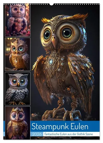 Steffen Gierok-Latniak | Steampunk Eulen Wandkalender 2026 - Fantasievoller Wandkalender im DIN A2 Format mit einzigartigen Steampunk-Eulen-Motiven. Ideal für Kunstliebhaber und zur kreativen Raumgestaltung. Hochwertiger Druck und ansprechendes Design für jeden Monat.