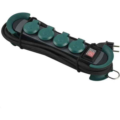 Bachmann Steckdosenleiste Hook Outdoor, 4-fach mit 4m Kabel - Robuste 4-fach Steckdosenleiste für drinnen und draußen (IP44), spritzwassergeschützt mit praktischem Schalter und flexiblem Haken für optimale Positionierung.