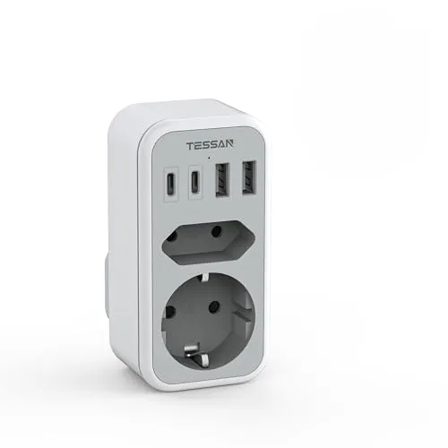 TESSAN Adapter England Deutschland Stecker, 6 in 1 Reiseadapter Steckdosenadapter Stromadapter für UK mit 2 USB C und 2 USB A, Reisestecker Typ G für Großbritannien London Schottland Malta Dubai
