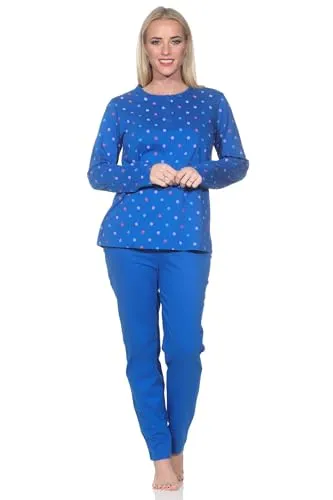 Normann Damen Langarm Schlafanzug Pyjama mit Tupfen-Design – Übergrößen verfügbar, Farbe: Blau, Größe: 48-50 - Eleganter Langarm Pyjama für Damen im trendigen Tupfen-Design. Auch in Übergrößen erhältlich, ideal für entspannte Tage und Nächte. Hochwertige Verarbeitung des deutschen Familienunternehmens für besten Tragekomfort.