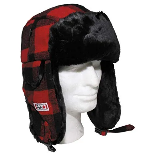 Holzfällermütze mit Fell, rot/schwarz Gr.S S,Rot/Schwarz