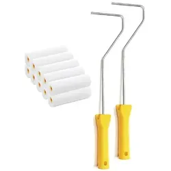Farbroller Set, 10 x Farbrollen 10 cm + 2 Farbrollenbügel Farbrollen Malerrollen Farbroller Set Varivendo Schaumwalzen Malerbedarf Streichen