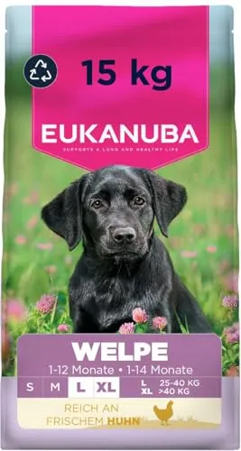 EUKANUBA Puppy L XL Rich in Chicken - Trockenfutter für Hunde - Hundefutter für große Welpen, reich an Huhn für gesunde Entwicklung und starke Muskeln, ideal für optimale Ernährung.
