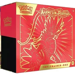 Pokemon Karmesin & Purpur SV1DE Top Trainer Box Koraidon - 9 Booster Packs - Sammelkarten mit 9 Booster Packs, inklusive exklusiver Full-Art Foil Promo Karte und verbesserten Kartendesigns für ein einheitliches Spielerlebnis.
