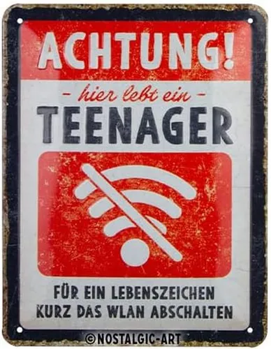 Nostalgic-Art - Blechschild 15x20 cm - Achtung Teenager WLAN