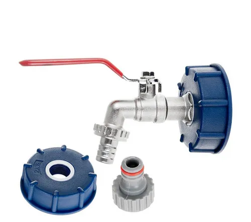 Garronda Absperrventil IBC Adapter S60x6 mit Auslaufhahn1/2 Zoll und Nippel GD-0209, (Absperrventil), 1x Schlauchanschluss, 1x Anschluss für Schnellkupplung