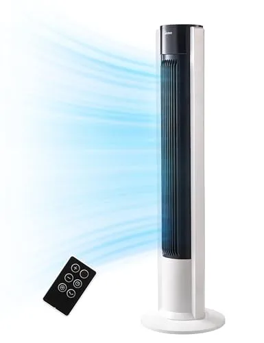 Midea FZ10-19BRA Turmventilator, robuster Kupfermotor, Luftzufuhr nach innen, Fernbedienung, 7-Stunden-Timer, Touch- und Bedienfeld-Display, drei Modi und drei Geschwindigkeiten zur Auswahl