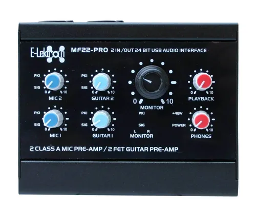 E-Lektron MF22-PRO 2+2 Kanal USB Audio-Interface 24Bit/96kHz FET Guitar Pre-Amps