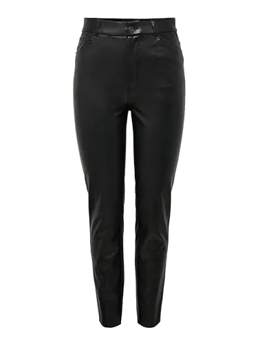 ONLY Female ONLEMILY Kunstlederhosen - Normal geschnitten mit hoher Taille - Modische Kunstlederhosen mit normalem Schnitt und hoher Taille aus 100% Polyester. Ideal für stylische Outfits und vielseitige Anlässe.