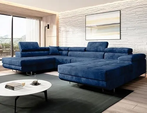 Easy4You Marineblau Ecksofa Varberg Velours U-Form