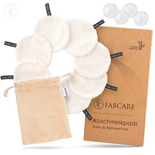 FABCARE Abschminkpads waschbar - DERMATEST: SEHR GUT - Zero Waste & Nachhaltig - Wiederverwendbare Abschminktücher aus Bambusfaser - Make Up Entferner Pads [8 Stück]