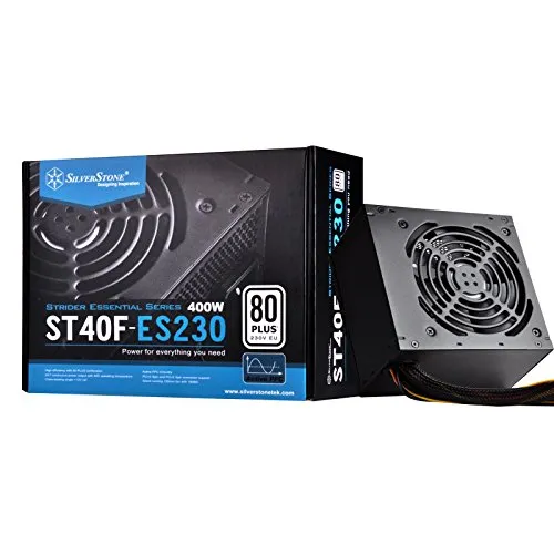 SilverStone Strider Essential 80Plus ST40F-ES230 400W - PC-Netzteil 400W, ATX, 80 PLUS mit 85% Effizienz, ideal für leistungsstarke Systeme. Ausgestattet mit 2 PCIe-Anschlüssen und thermischer Geschwindigkeitsregelung.