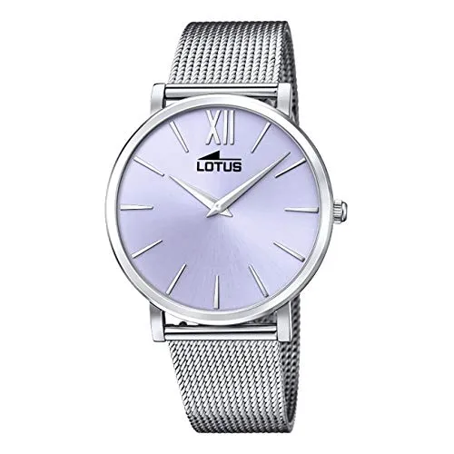 LOTUS Damenuhr Edelstahl Flieder Silber - Elegante Armbanduhr für Damen mit 29 mm Edelstahlgehäuse und silbernem Mesh-Armband. Wasserdicht bis 3 Bar und mit stilvollem blauen Ziffernblatt – ideal für jeden Anlass.