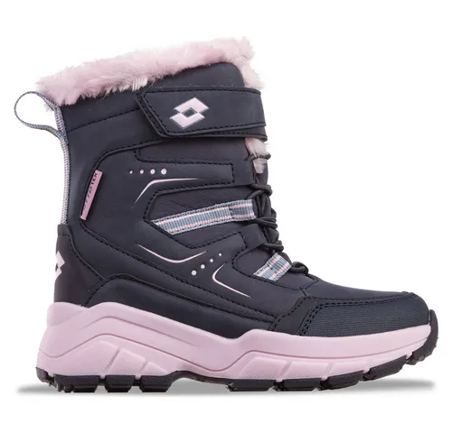 Lotto NIZINA TEX K Unisex Kids Halblange Stiefel NAVY/VIOLET 29 - Schneeschuhe für Kinder mit wasserdichtem Obermaterial und kuschelig warmem Plüschfutter, ideal für winterliche Abenteuer.