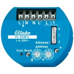 Eltako PL-SAM1L Dezentraler Aktor mit Sensoreingang - Smart Home Powerline-Aktor, 1 Kanal, ideal für die Steuerung von Geräten mit nur 0,5 W Stand-by-Verlust. Einfach in 58mm-Schalterdosen montierbar, vielseitig einsetzbar als Stromstoßschalter oder Relais.
