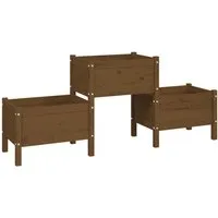 vidaXL Pflanzkübel Honigbraun 178,5x44x75 cm aus Massivholz Kiefer - Garten-Zubehör: Robuster Pflanzkübel aus massivem Kiefernholz mit 3 Pflanzgefäßen, ideal für Gemüse und Blumen. Schöne rustikale Optik und praktisches Design für Balkon, Terrasse und Garten.