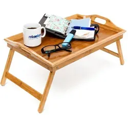 Betttablett Frühstückstablett aus Bambus - Praktisches Serviertablett im Landhausstil, leicht abwischbar und ideal für gemütliche Frühstücke im Bett. Maße: 52x33 cm, Gewicht: 1,17 kg.
