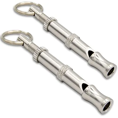 Aribari 2 x Professionelle Hundepfeife für Hundetraining und Erziehung – mit einstellbarem Schritt – für Hundetraining – Material: Messing – Silber