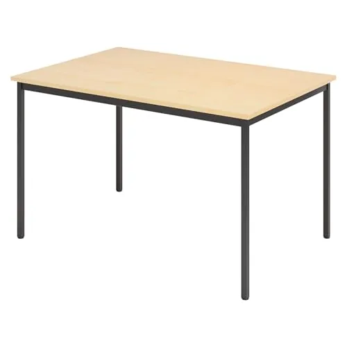 bümö Multifunktionstisch 120 x 80 cm - Ideal für Besprechungen und Konferenzen - Konferenztisch in Ahorn/Schwarz, 72 cm hoch, robuste 1,9 cm starke Tischplatte, ideal für professionelle Meetings mit stabiler Konstruktion und Höhenjustierung.