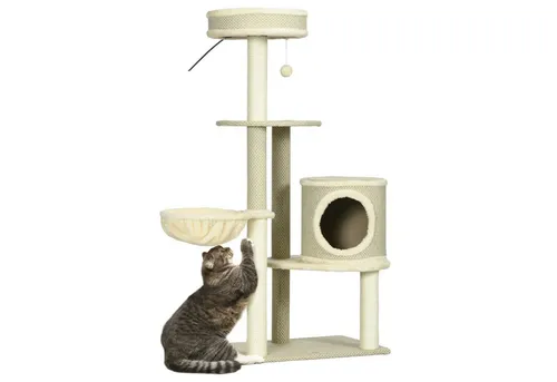 PawHut Kratzbaum - Luxuriöses Katzenparadies - Kratzbäume für Katzen mit Plüsch und Sisal, ideal zum Spielen und Entspannen, bietet mehrere Ebenen und eine Hängematte für optimalen Komfort.